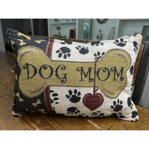 Dog Mom Black and White Tapestry Toss Pillow 11" x 7"